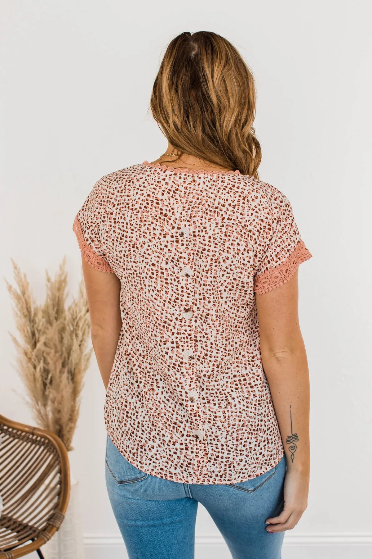 All That You Need Animal Print Blouse- Dusty Coral