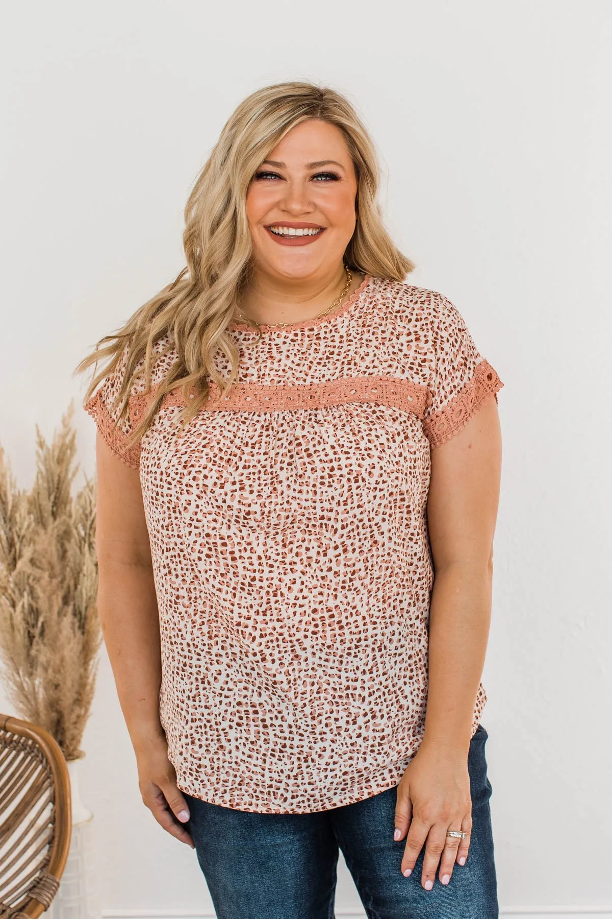 All That You Need Animal Print Blouse- Dusty Coral