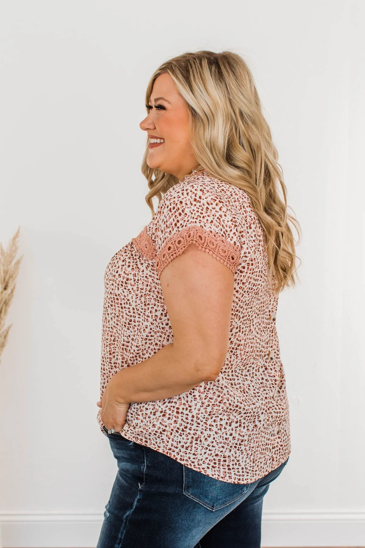 All That You Need Animal Print Blouse- Dusty Coral
