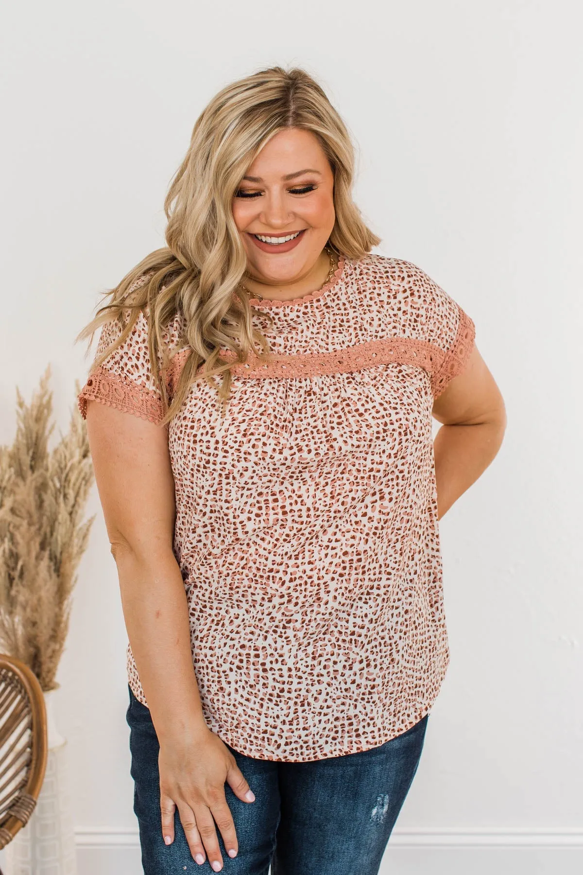 All That You Need Animal Print Blouse- Dusty Coral
