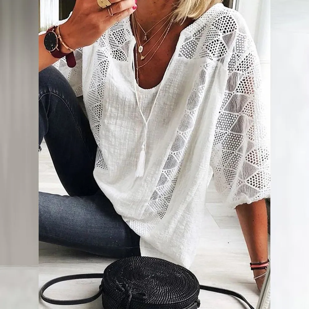 Alodia® | Boho Crochet Detail Blouse