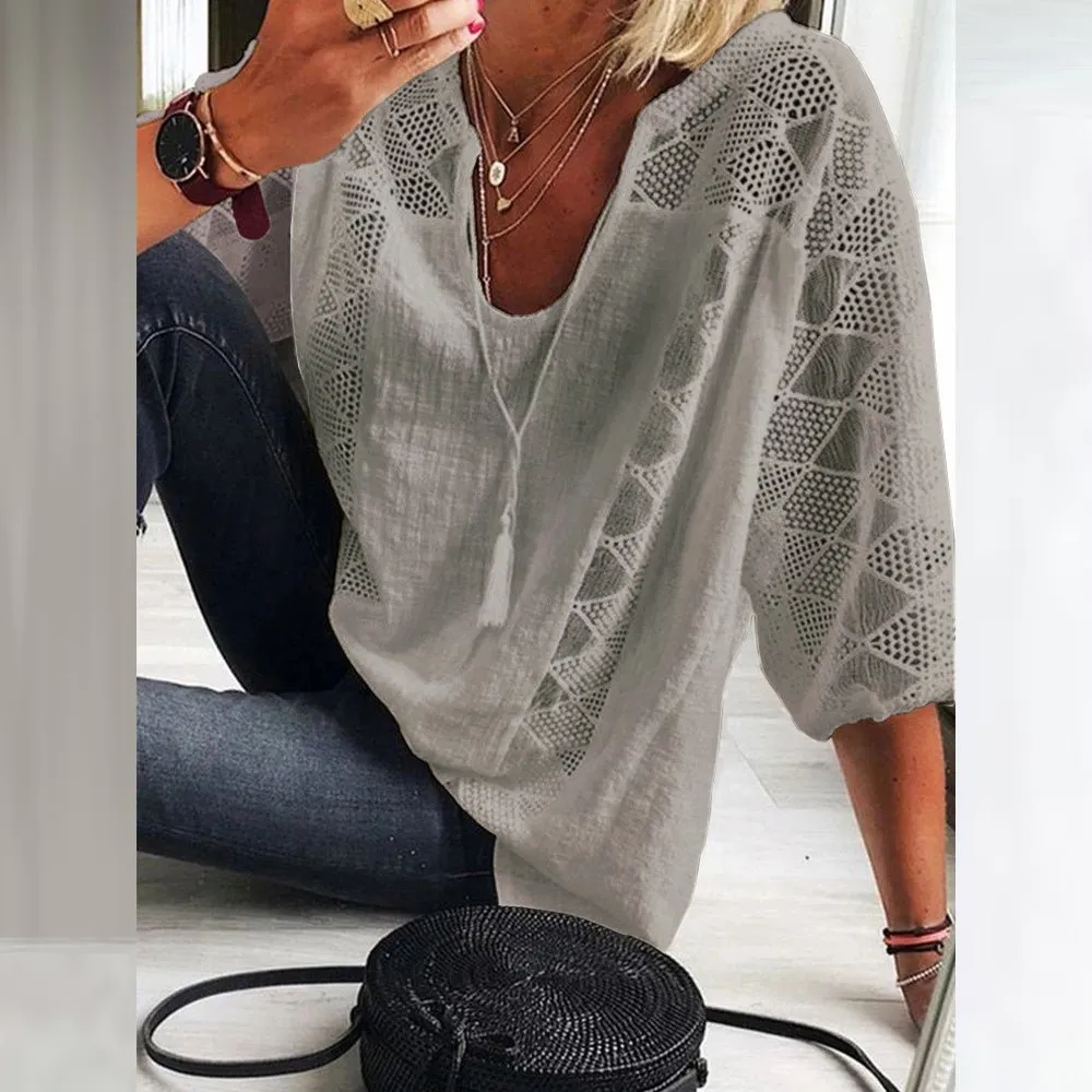 Alodia® | Boho Crochet Detail Blouse