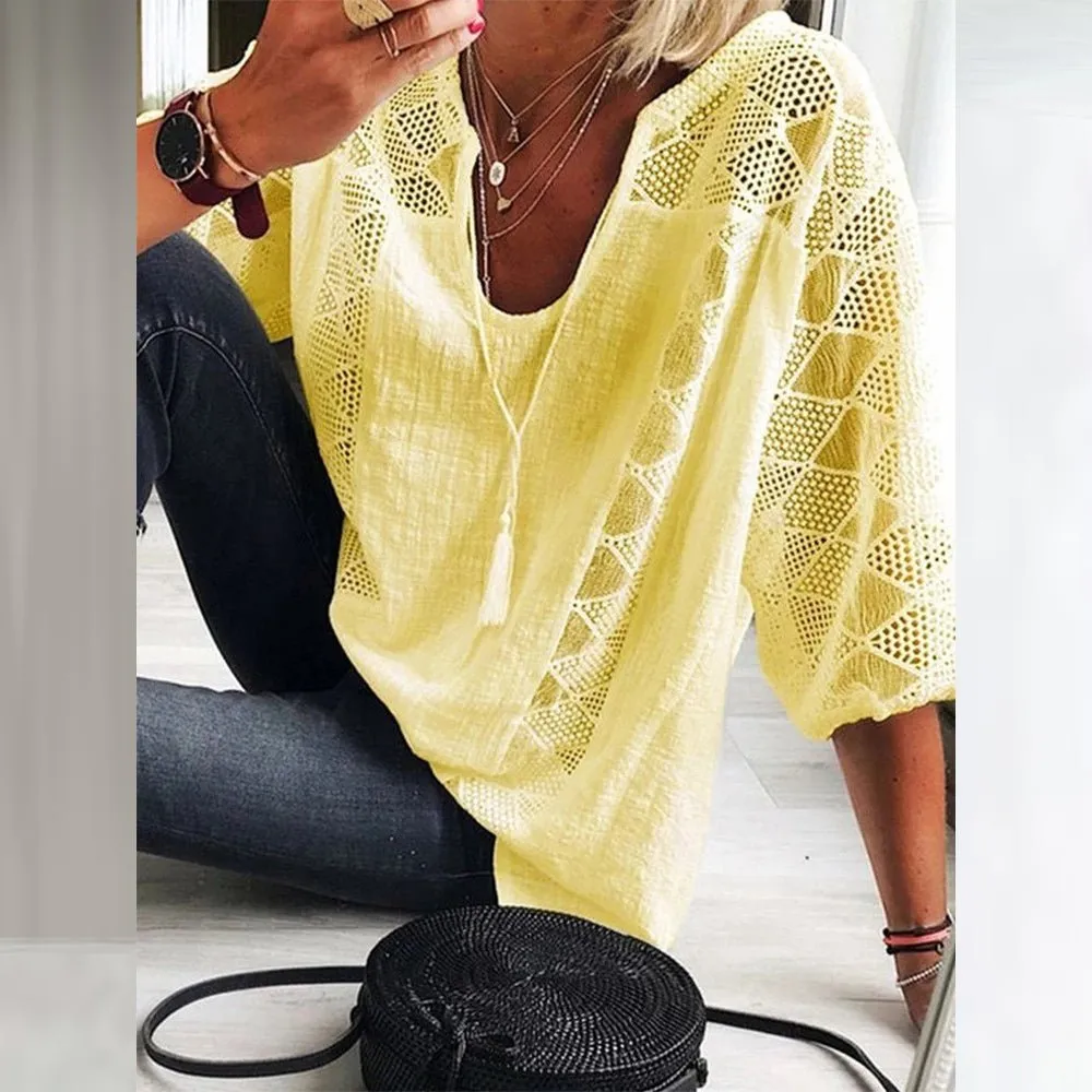 Alodia® | Boho Crochet Detail Blouse
