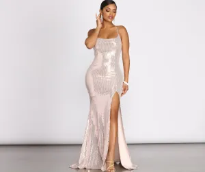Alvera Sequin Lurex Charming High Slit Dress