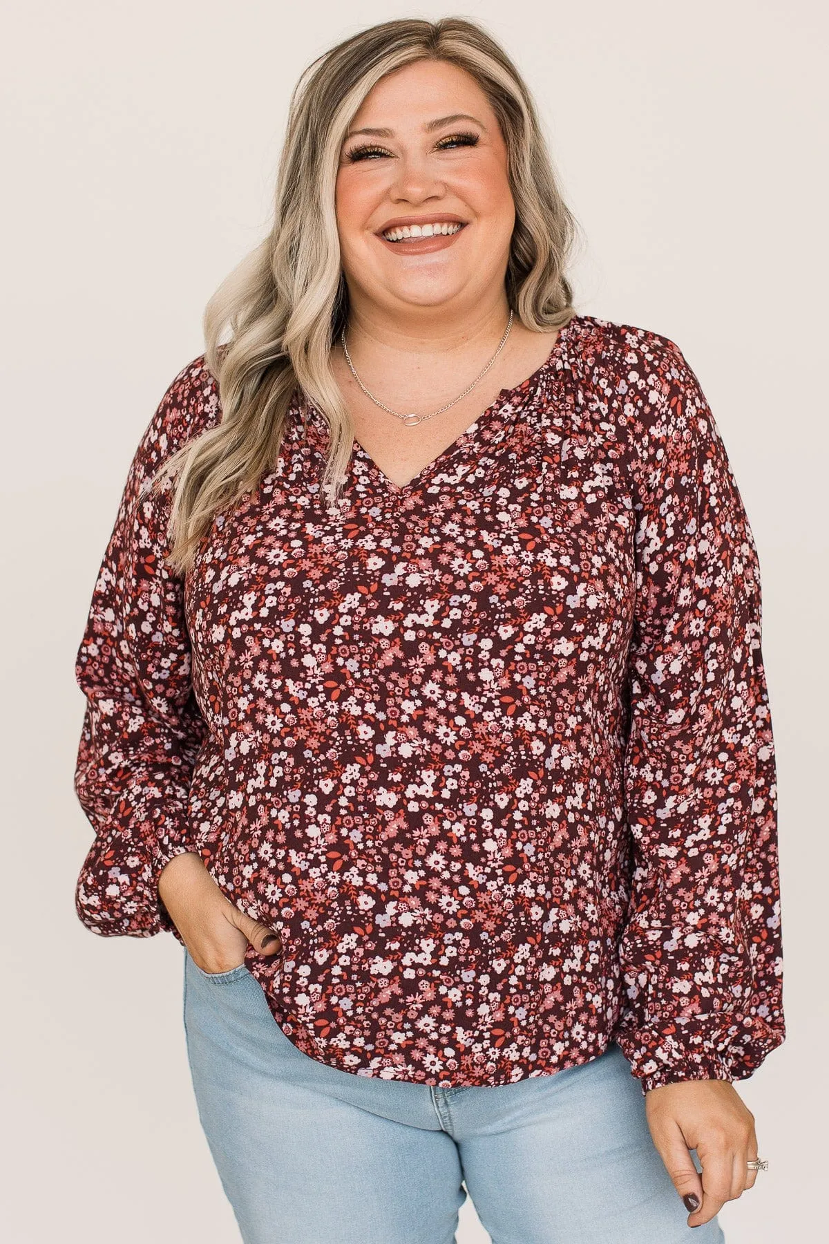Always A Silver Lining Floral Blouse- Burgundy