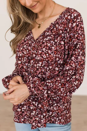 Always A Silver Lining Floral Blouse- Burgundy