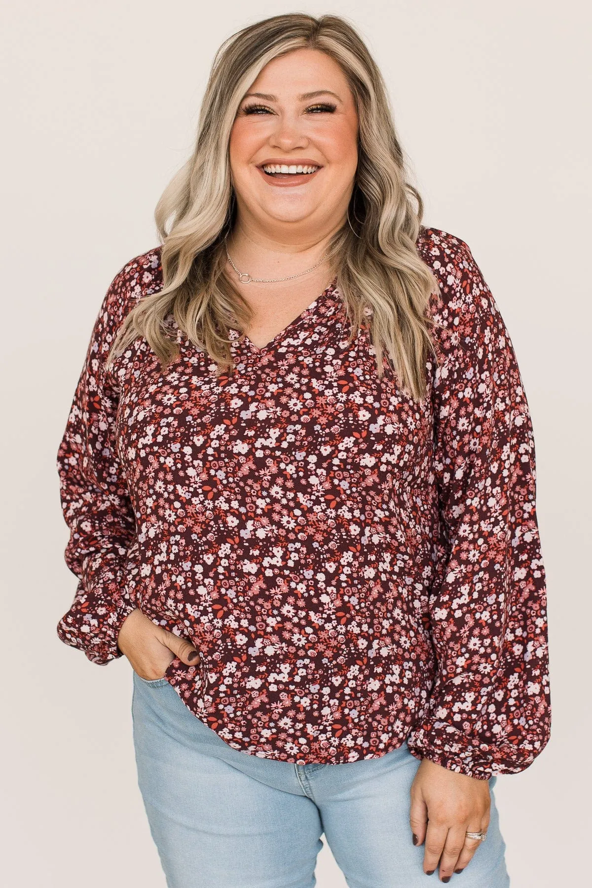 Always A Silver Lining Floral Blouse- Burgundy
