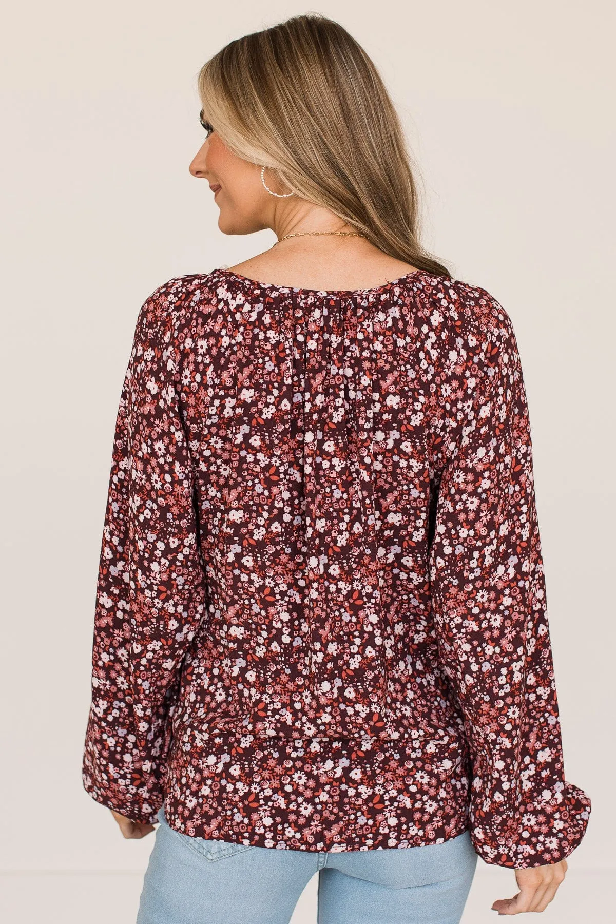 Always A Silver Lining Floral Blouse- Burgundy