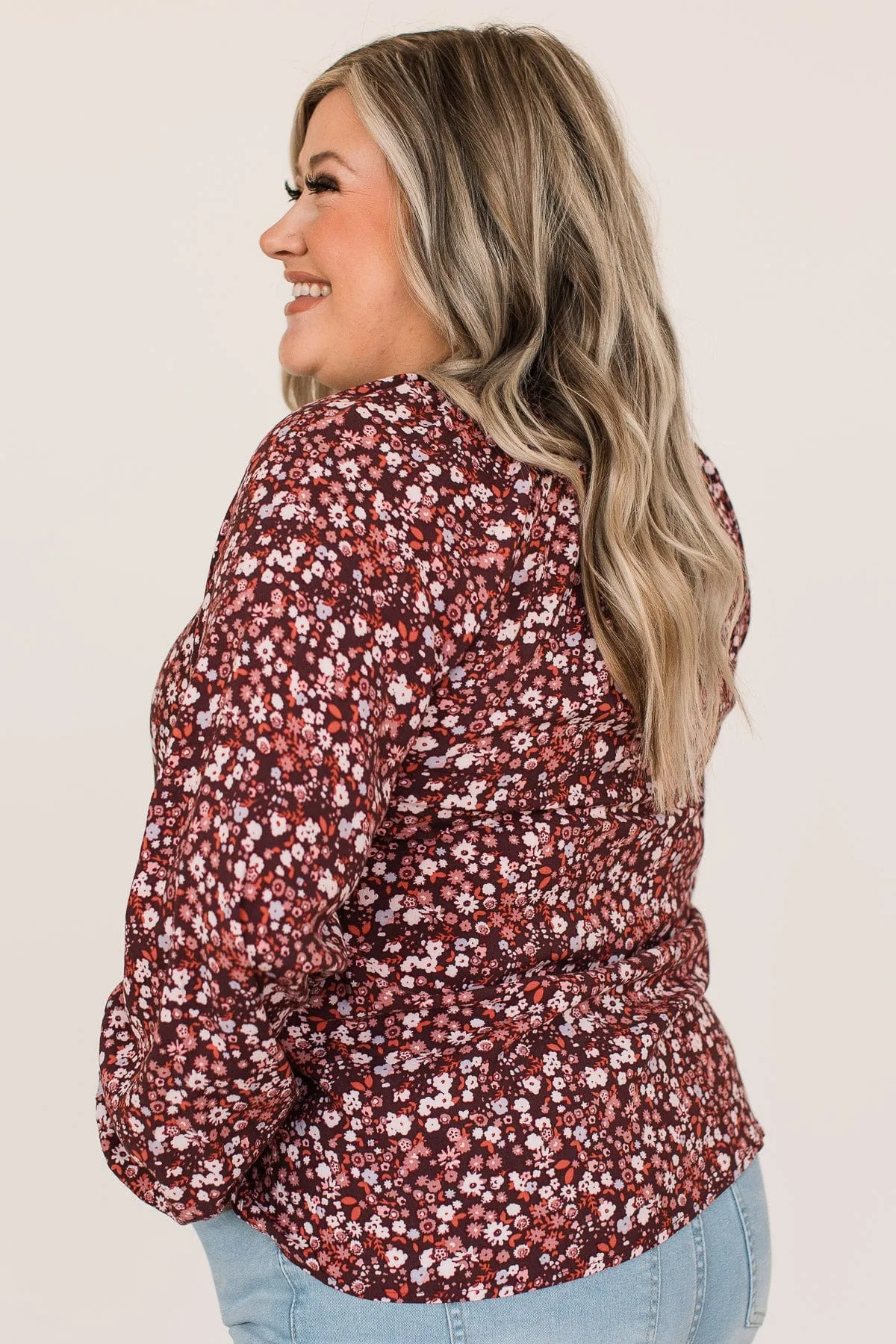 Always A Silver Lining Floral Blouse- Burgundy