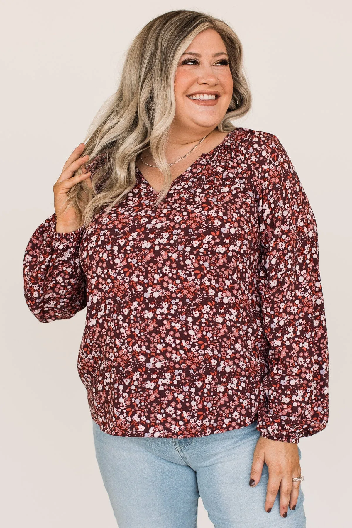 Always A Silver Lining Floral Blouse- Burgundy