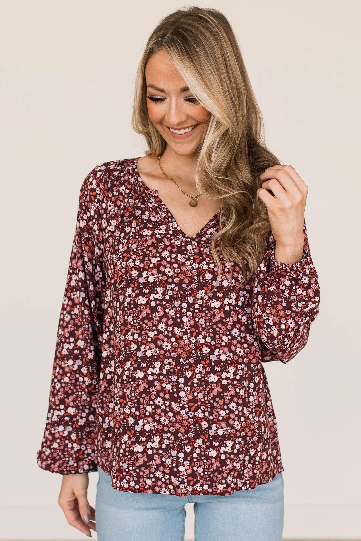 Always A Silver Lining Floral Blouse- Burgundy