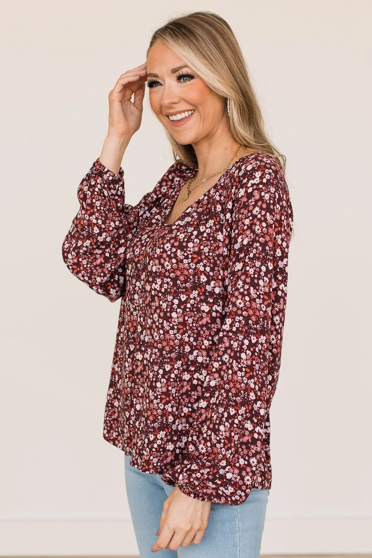 Always A Silver Lining Floral Blouse- Burgundy