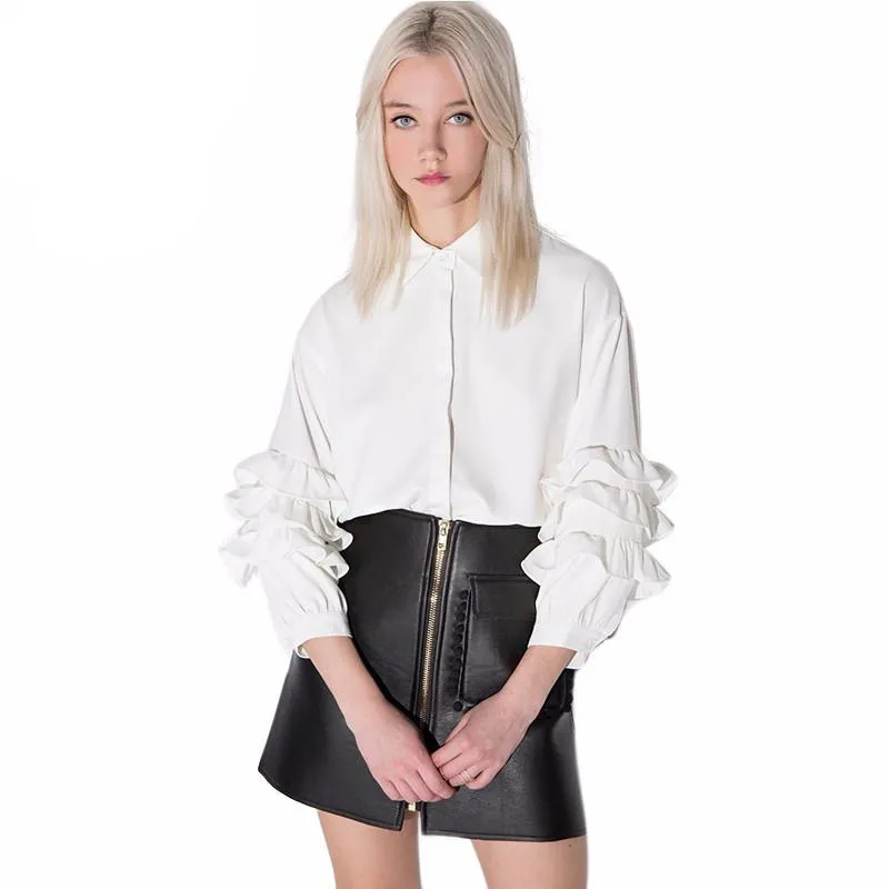 Andy White Ruffle Sleeve Blouse