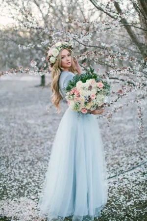Anneprom Deep V neck Boho Wedding Dress With Long Sleeve Rustic Wedding Dresses APW0352