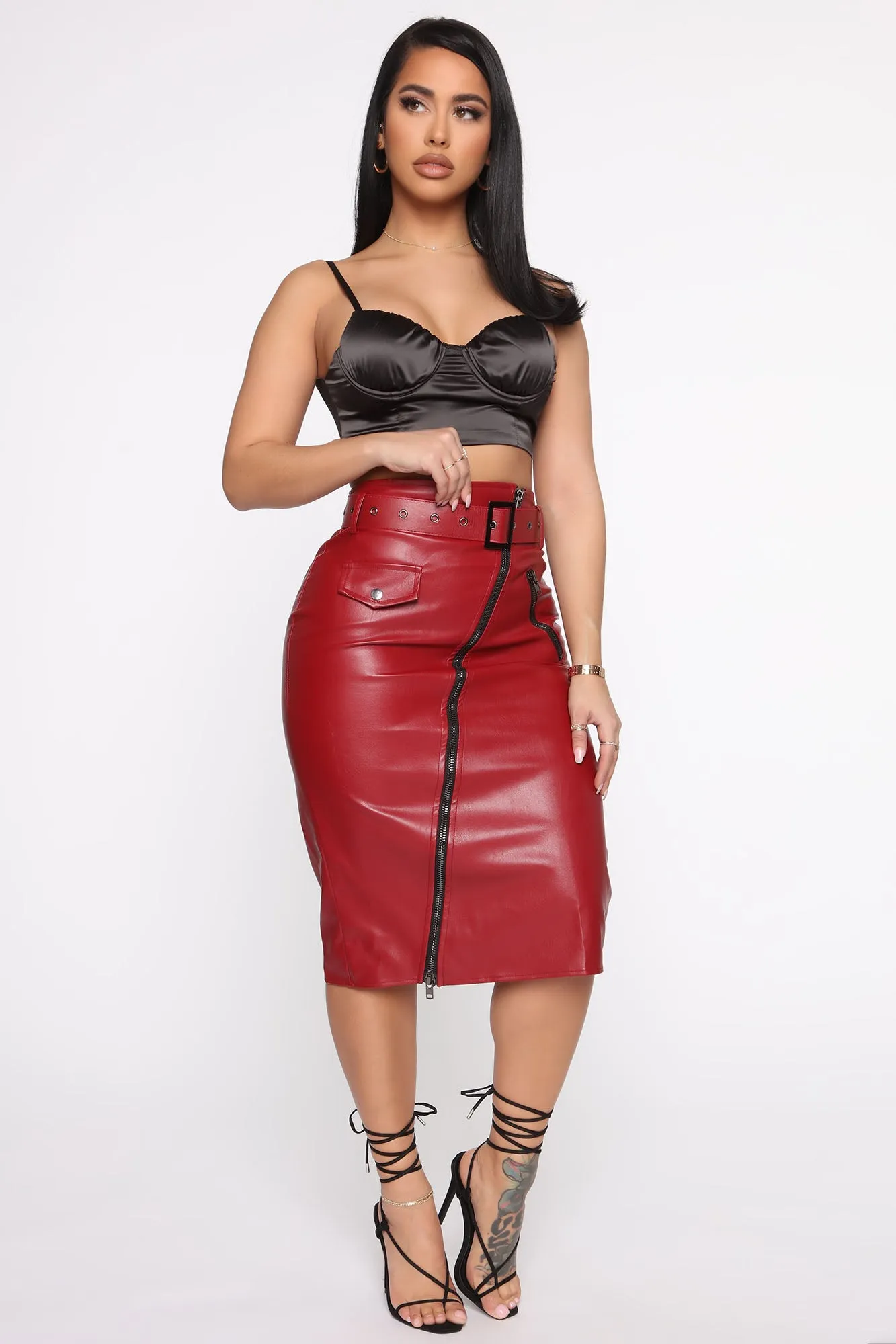 Bad Love PU Leather Skirt - Red