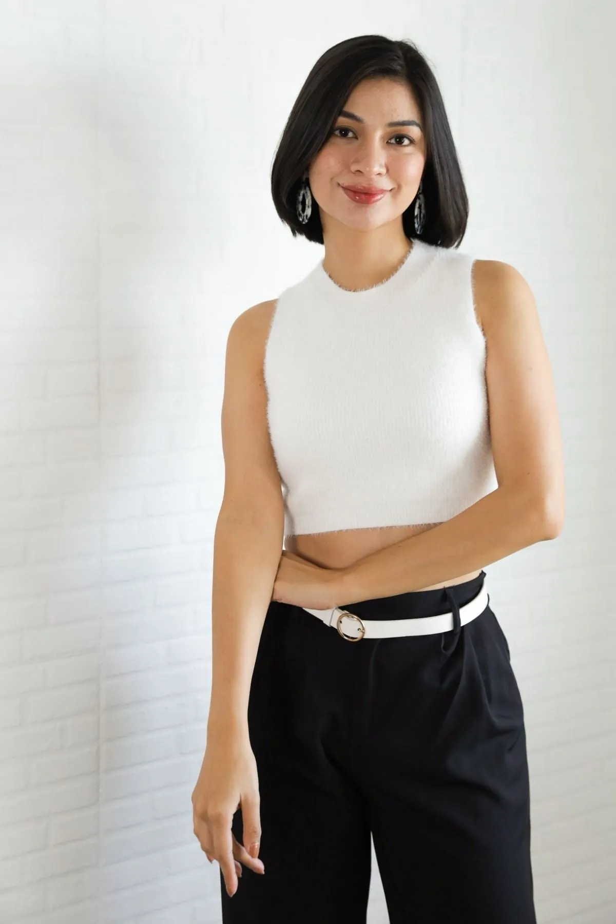 BAILEY Fuzzy Knit Tank Top (White)