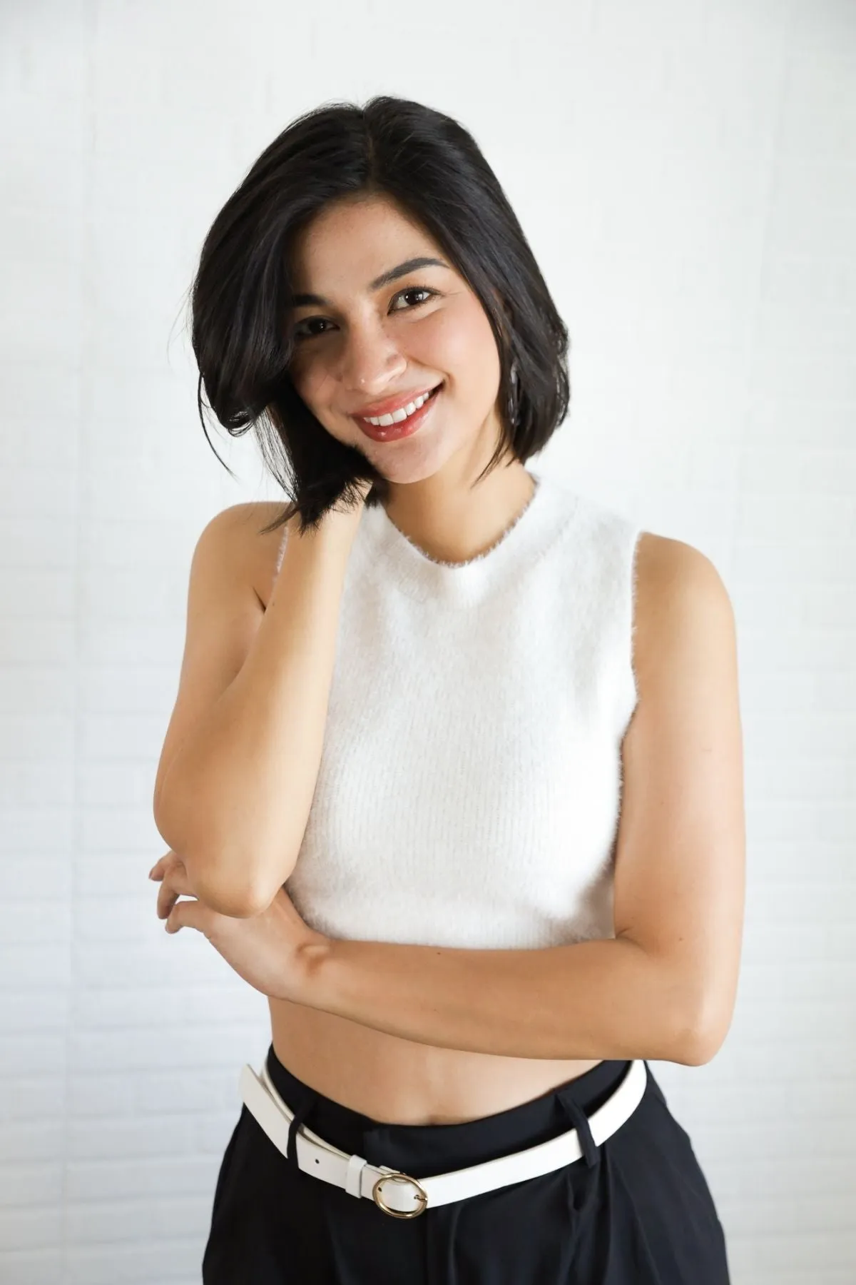 BAILEY Fuzzy Knit Tank Top (White)