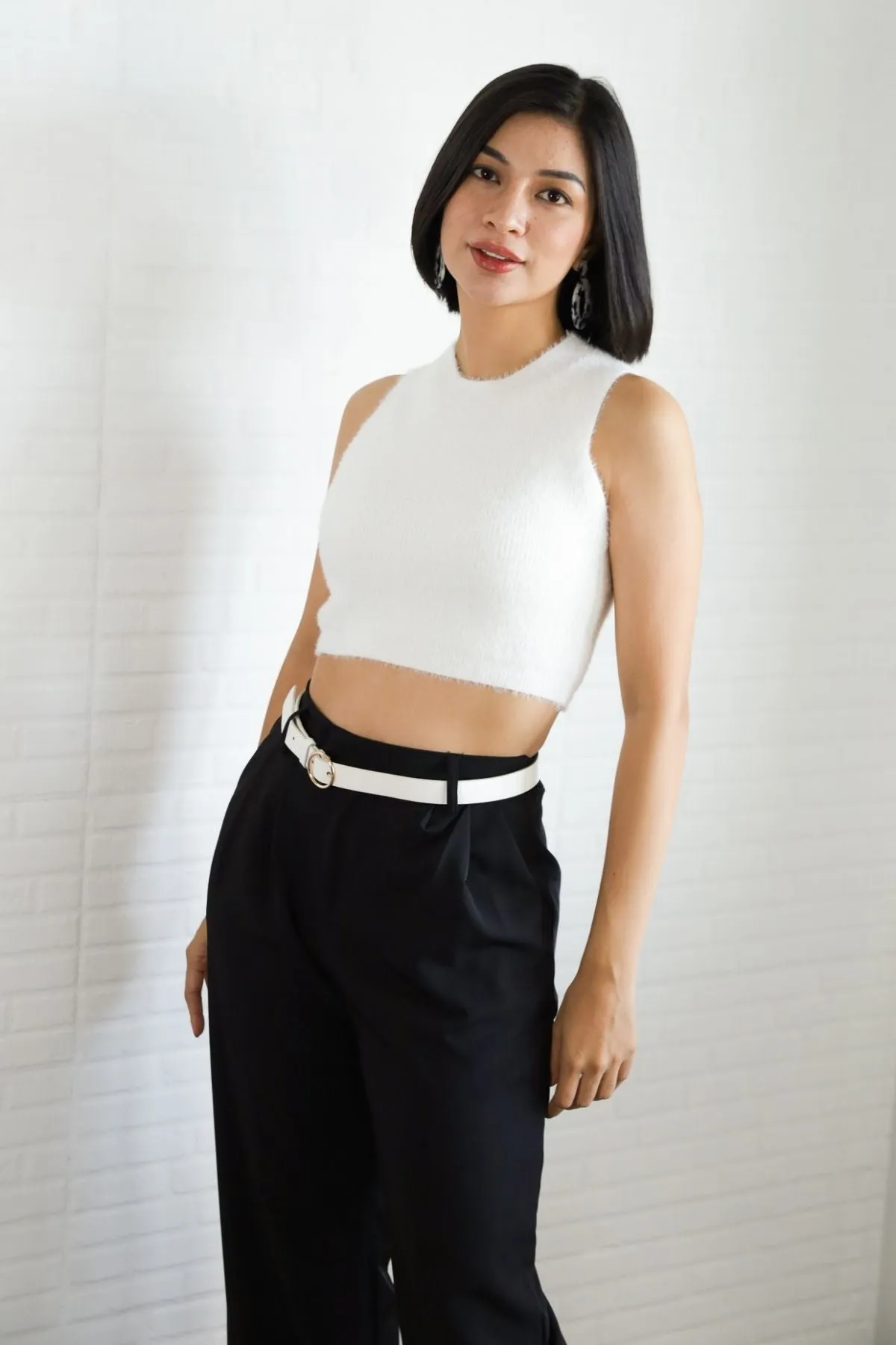 BAILEY Fuzzy Knit Tank Top (White)