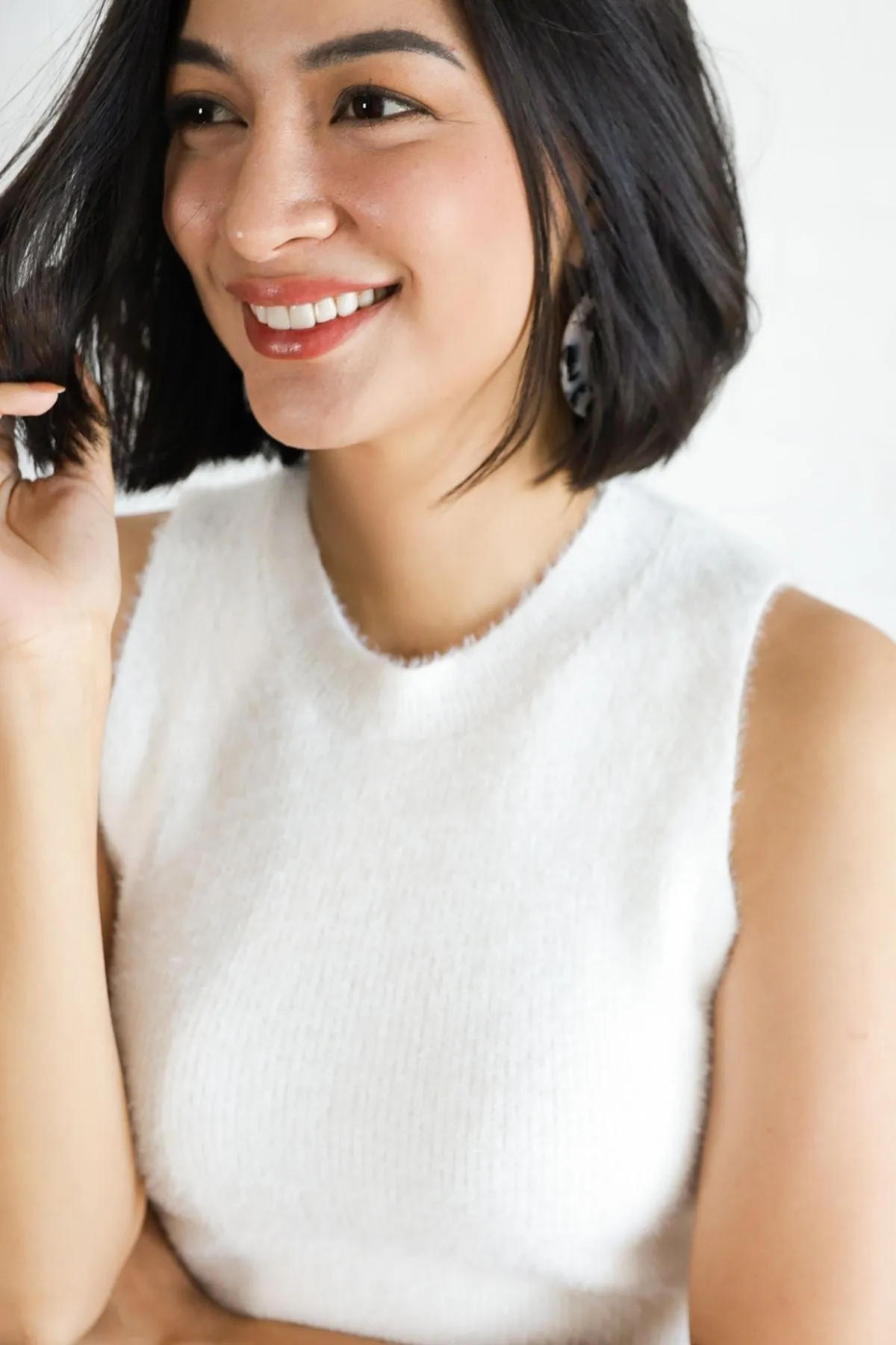 BAILEY Fuzzy Knit Tank Top (White)