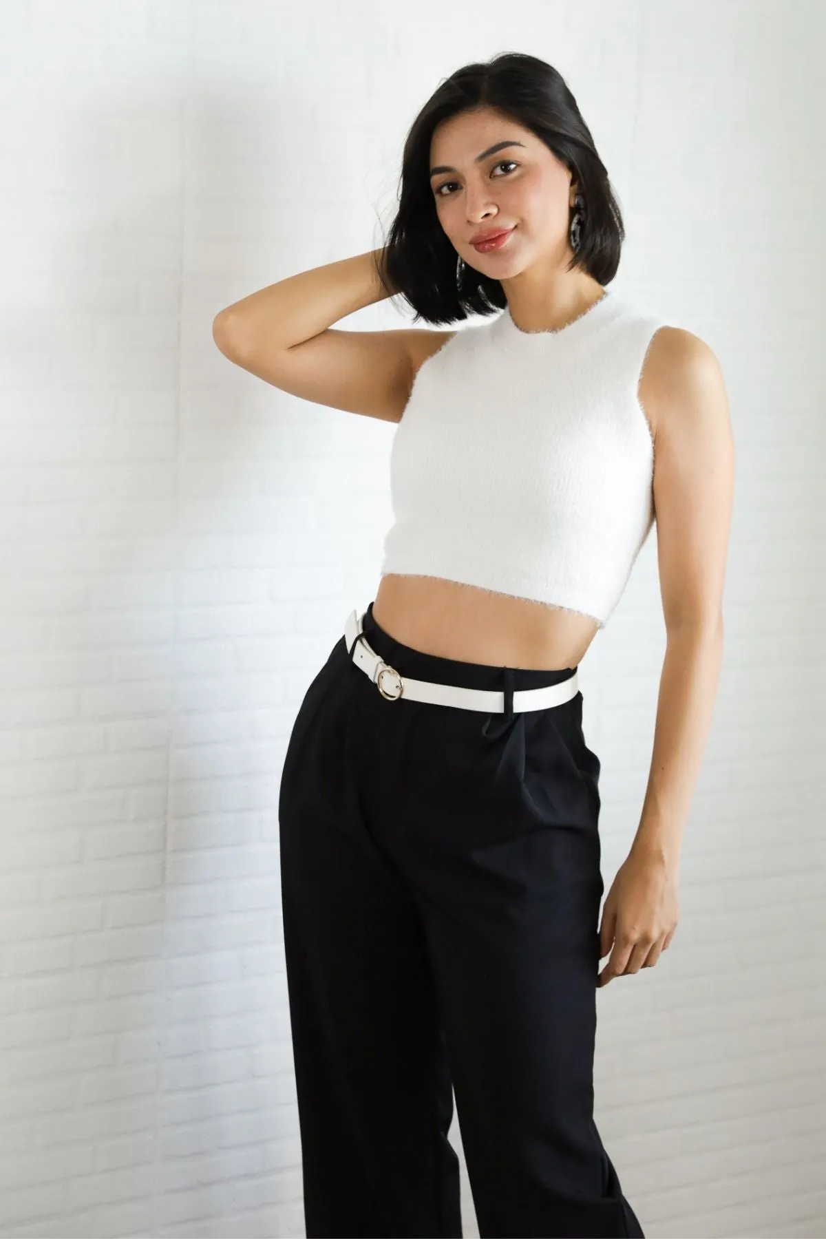 BAILEY Fuzzy Knit Tank Top (White)