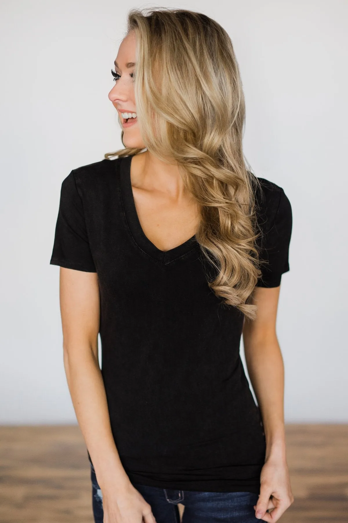 Basic Black V-Neck Top