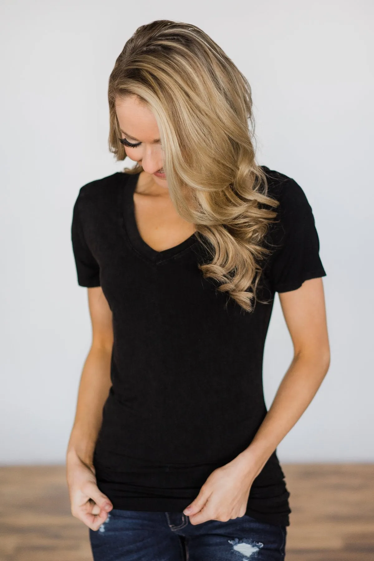 Basic Black V-Neck Top
