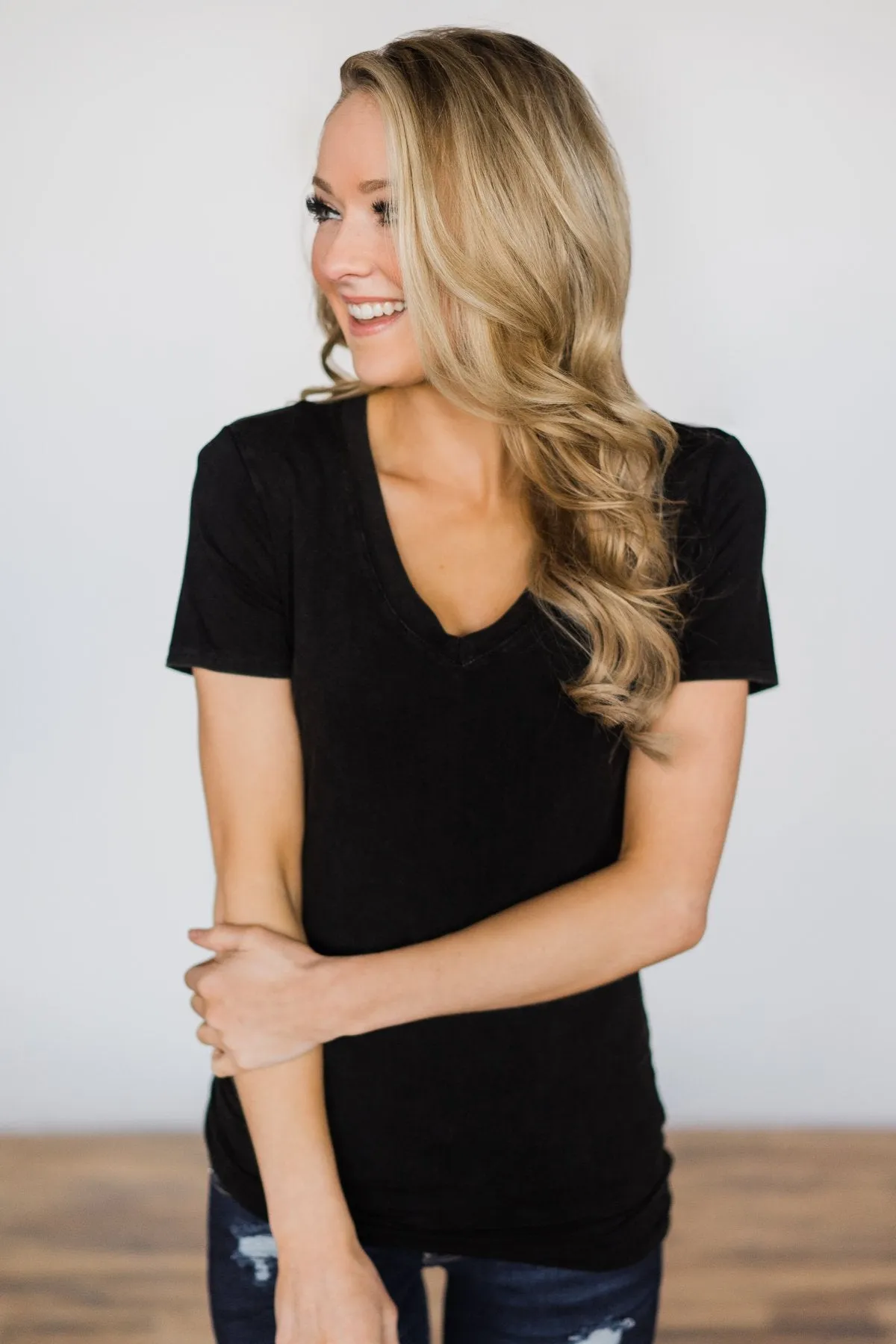 Basic Black V-Neck Top