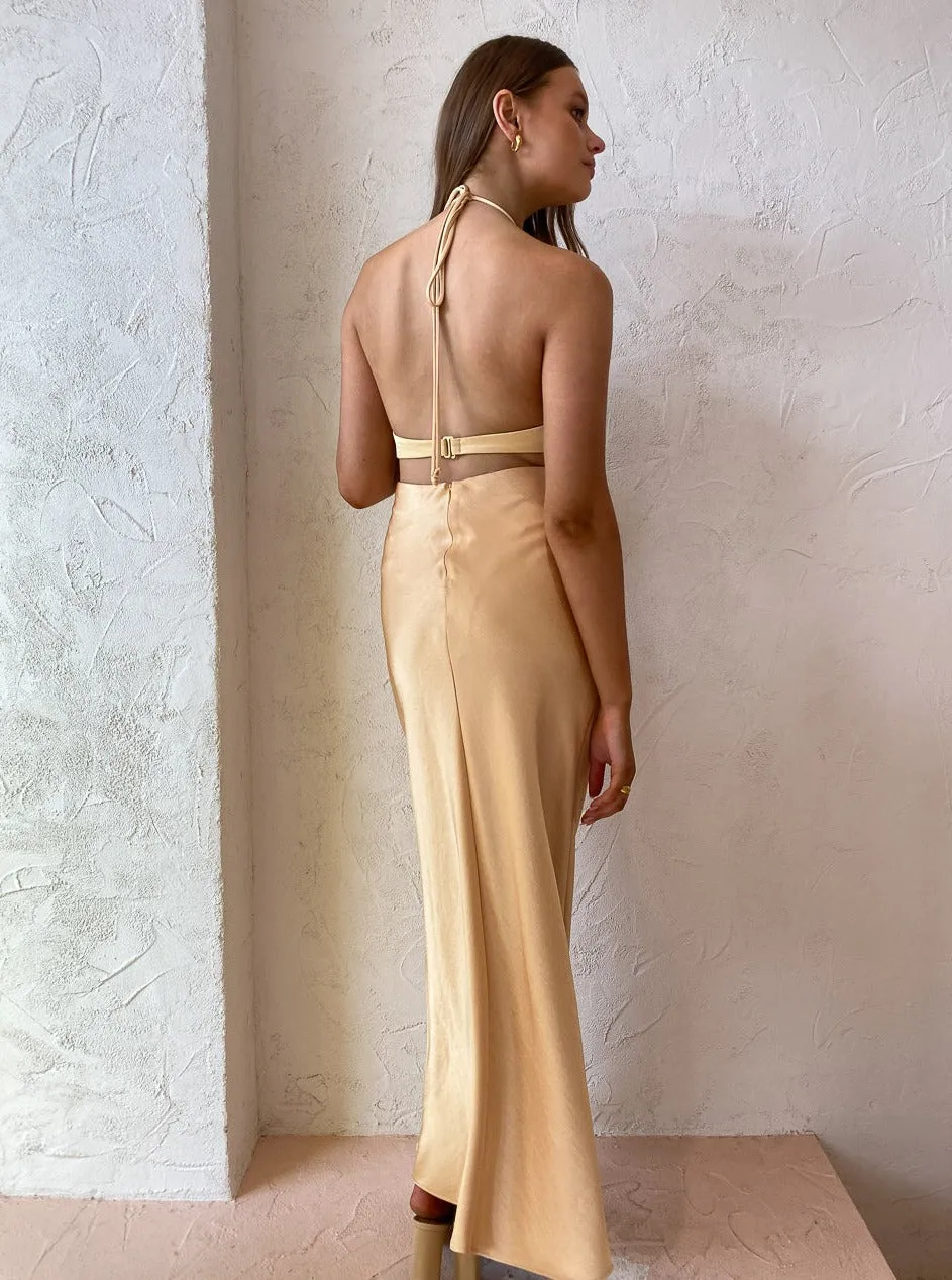 BEC   BRIDGE Carrie Halter Maxi Dress (Yellow Gold) - RRP $350