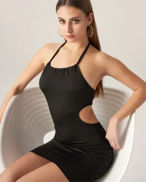 Bettydress-Black Knit Backless Mini Dress