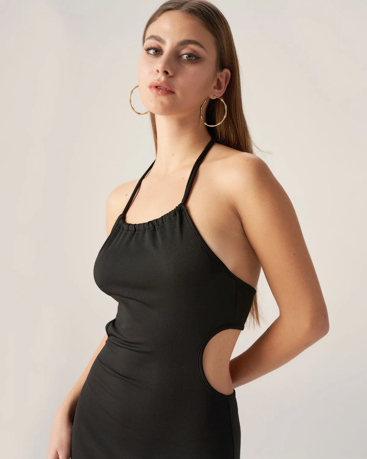 Bettydress-Black Knit Backless Mini Dress