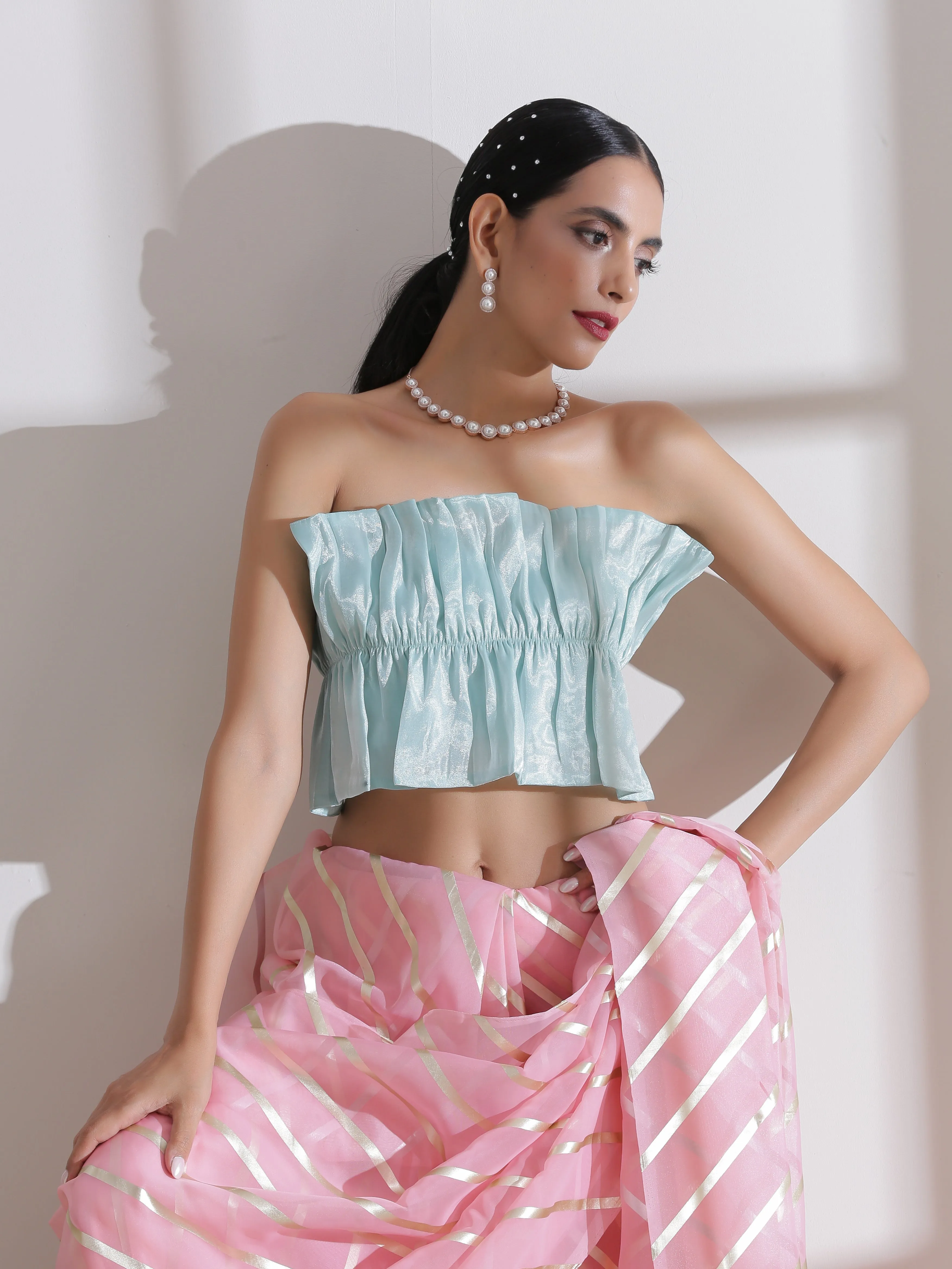 Blouse - Baby Blue Ruffled Blouse