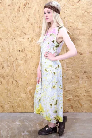 Boho Tie-Dye Effect Acid Wash Button Through Maxi Dress