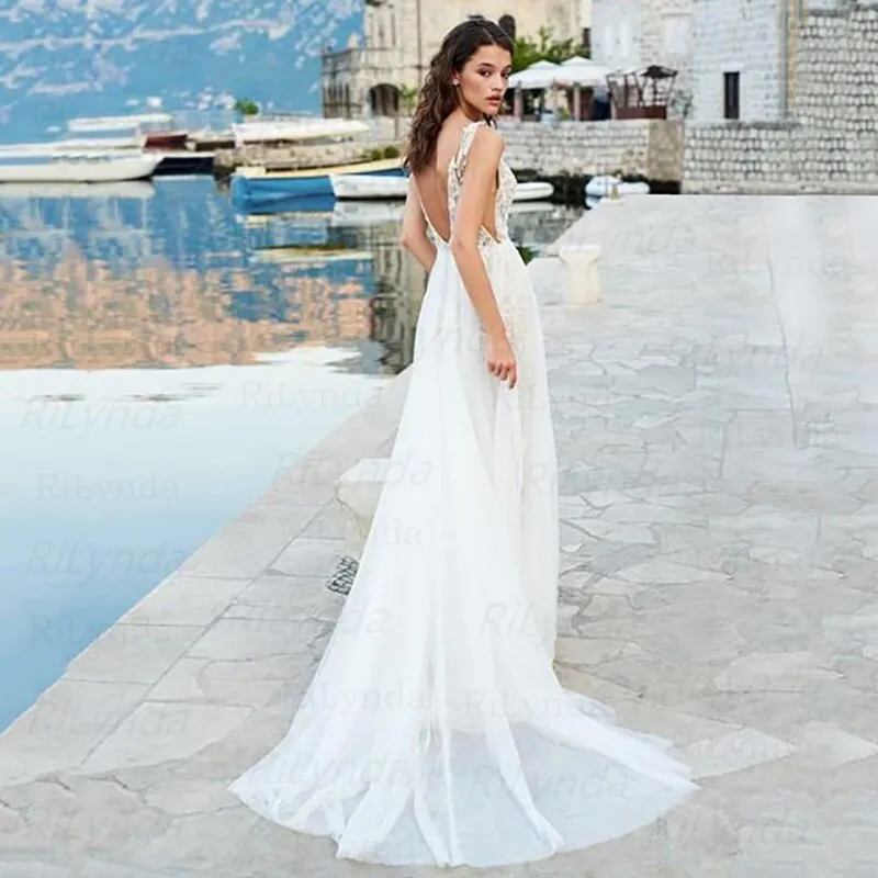 Boho Wedding Dresses Bohemian Wedding Gowns with Cap Sleeves