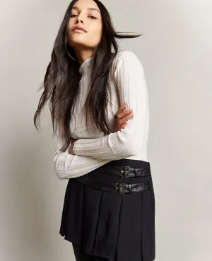Box Pleat Mini Skort W/ Double Belt