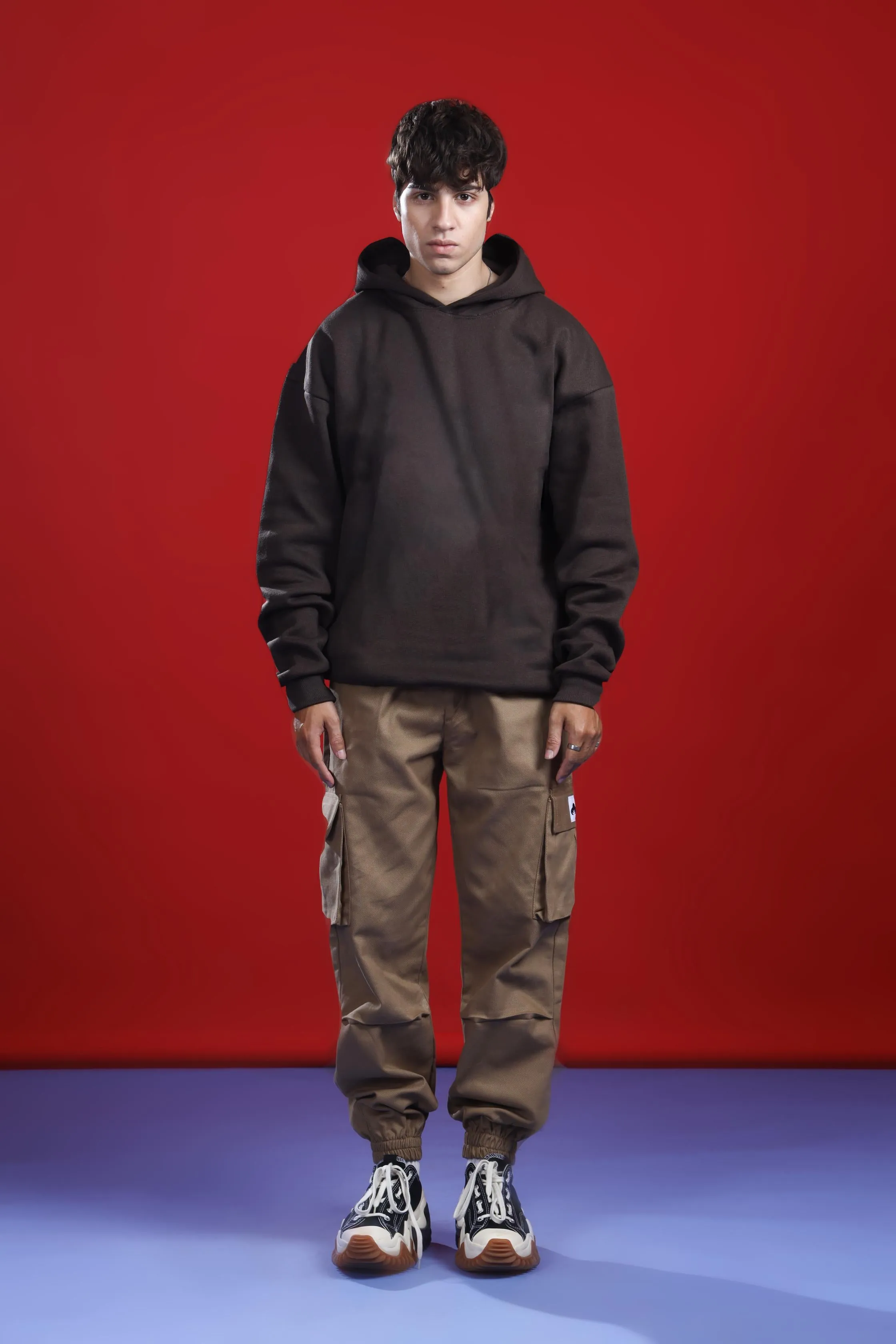 BROWN OVERSIZED BASIC HOODIE