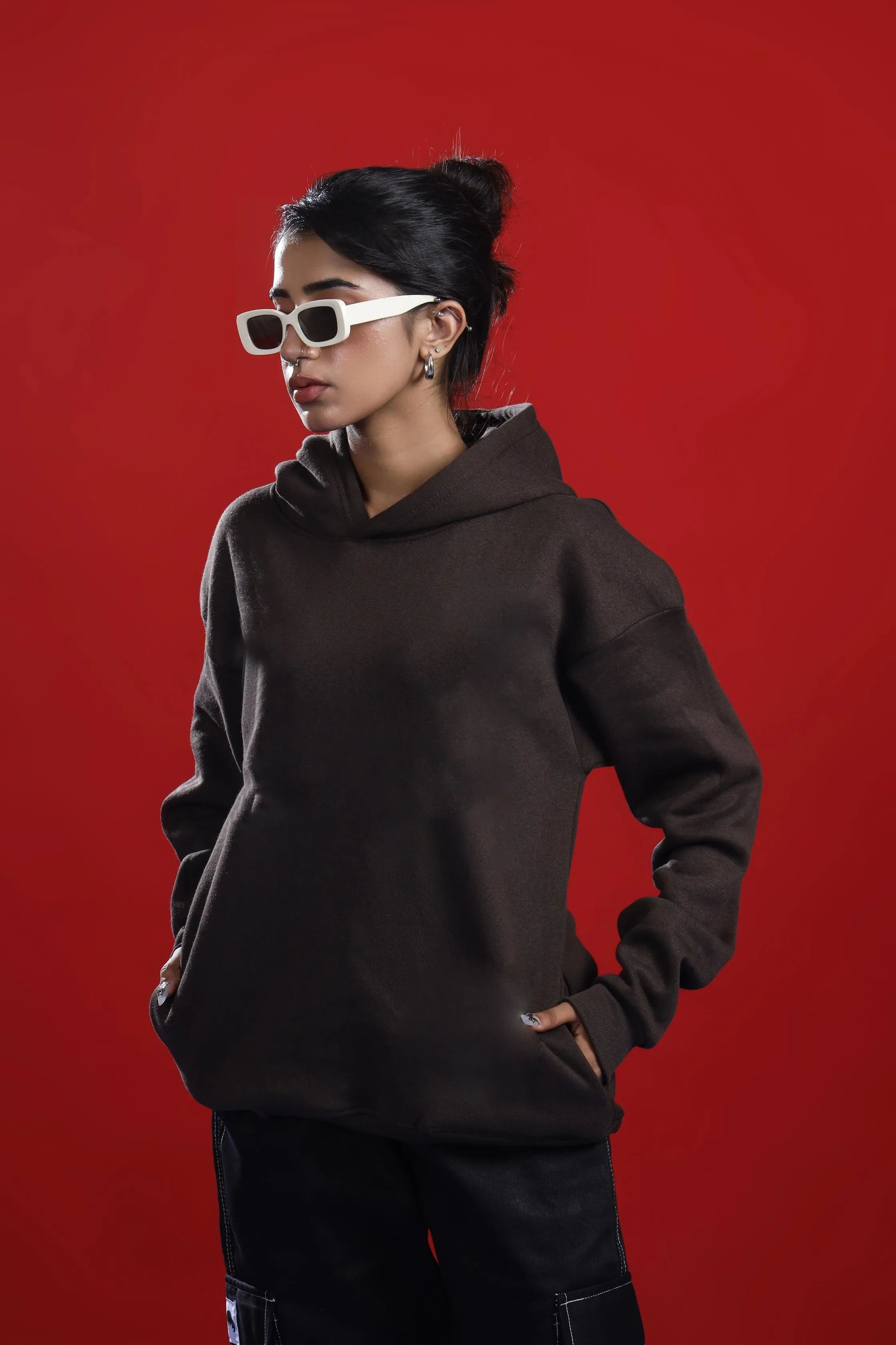 BROWN OVERSIZED BASIC HOODIE