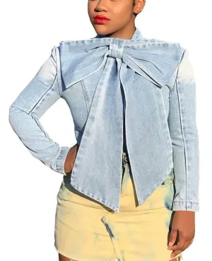 Butterfly Denim Long Sleeve Jean Cropped Jackets For Women