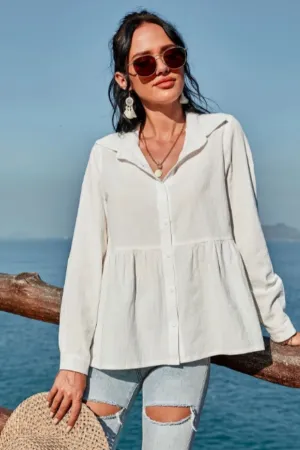 Button Down Peplum Blouse White