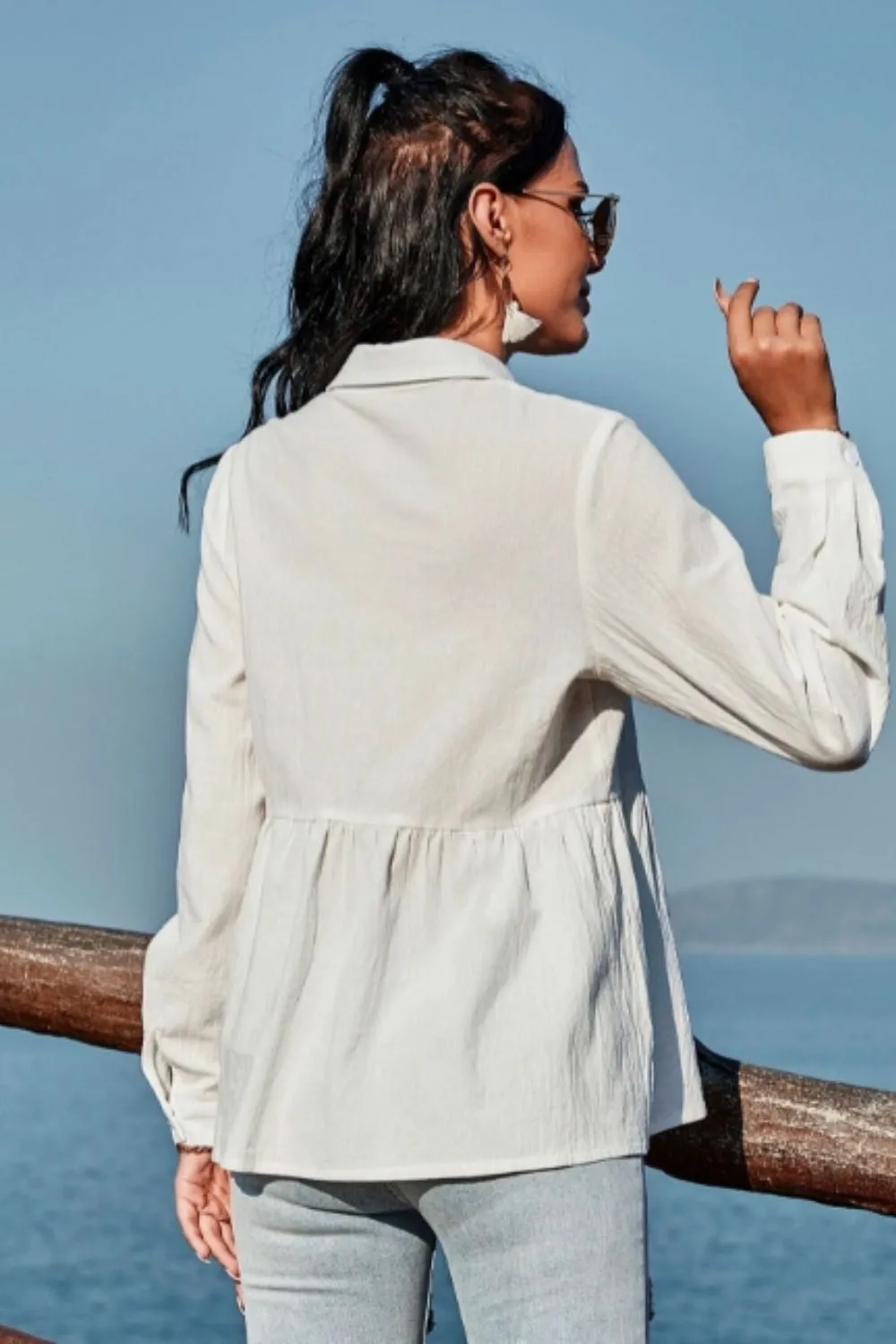 Button Down Peplum Blouse White