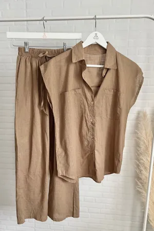 CASSIE Linen Top & Pants Co-ord (Espresso Brown)