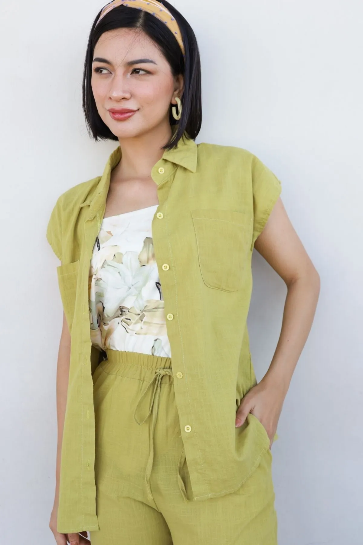 CASSIE Linen Top & Pants Co-ord (Lime)