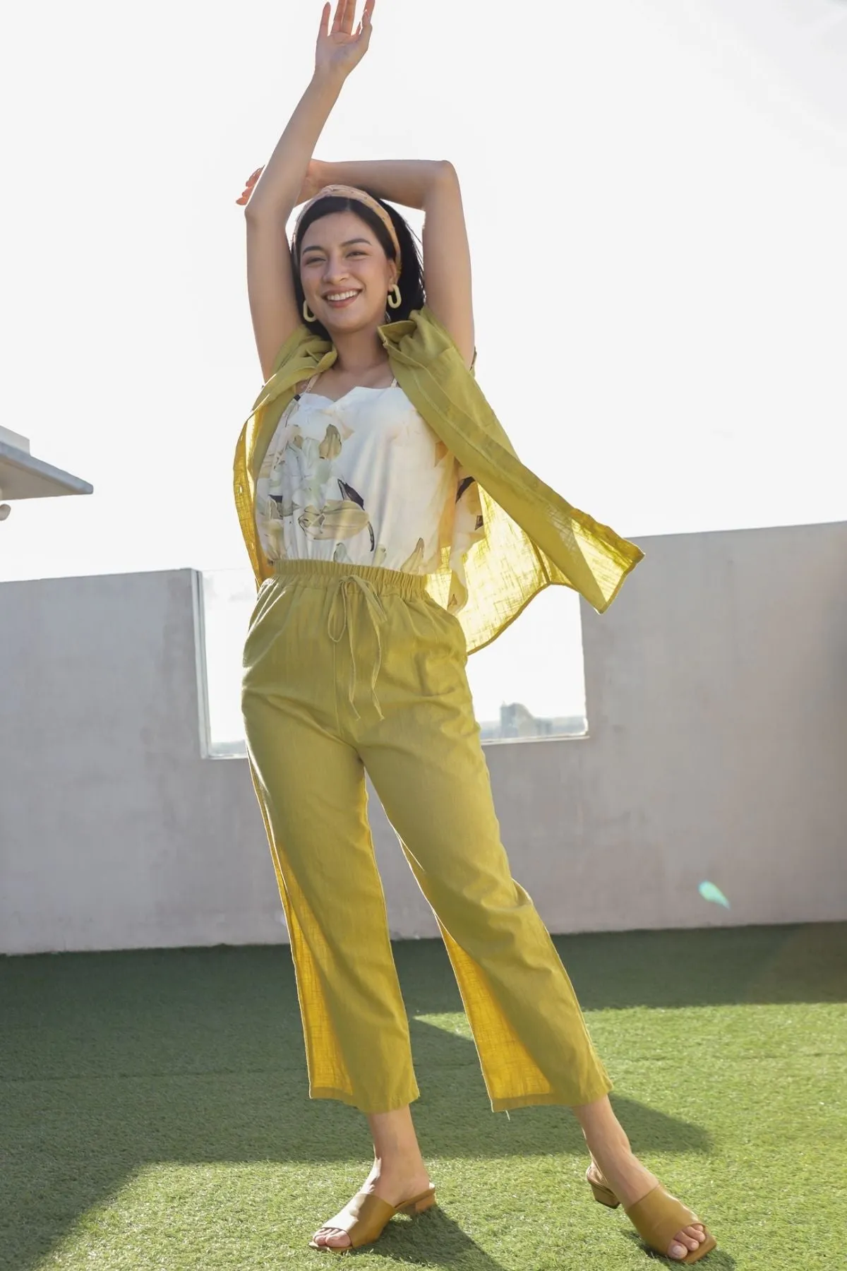 CASSIE Linen Top & Pants Co-ord (Lime)