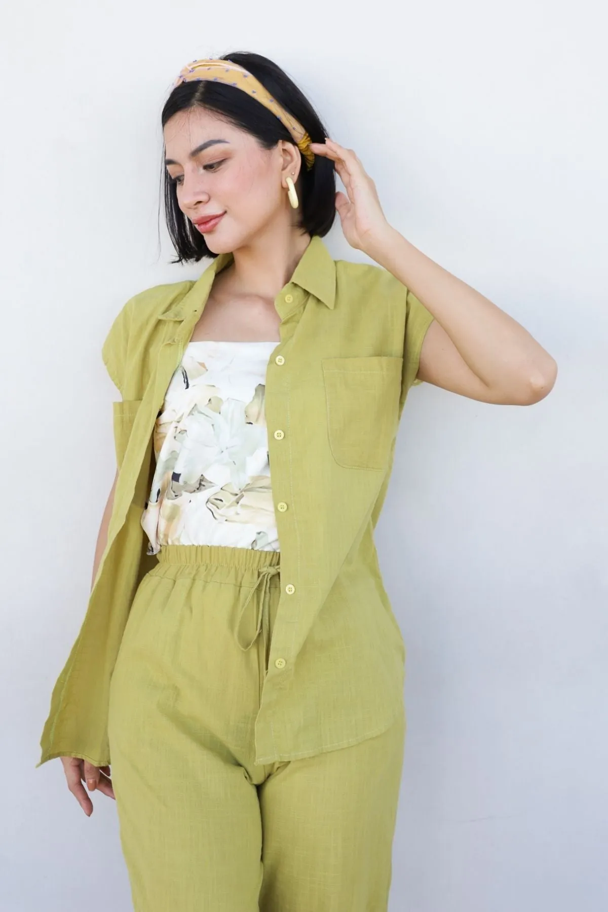 CASSIE Linen Top & Pants Co-ord (Lime)