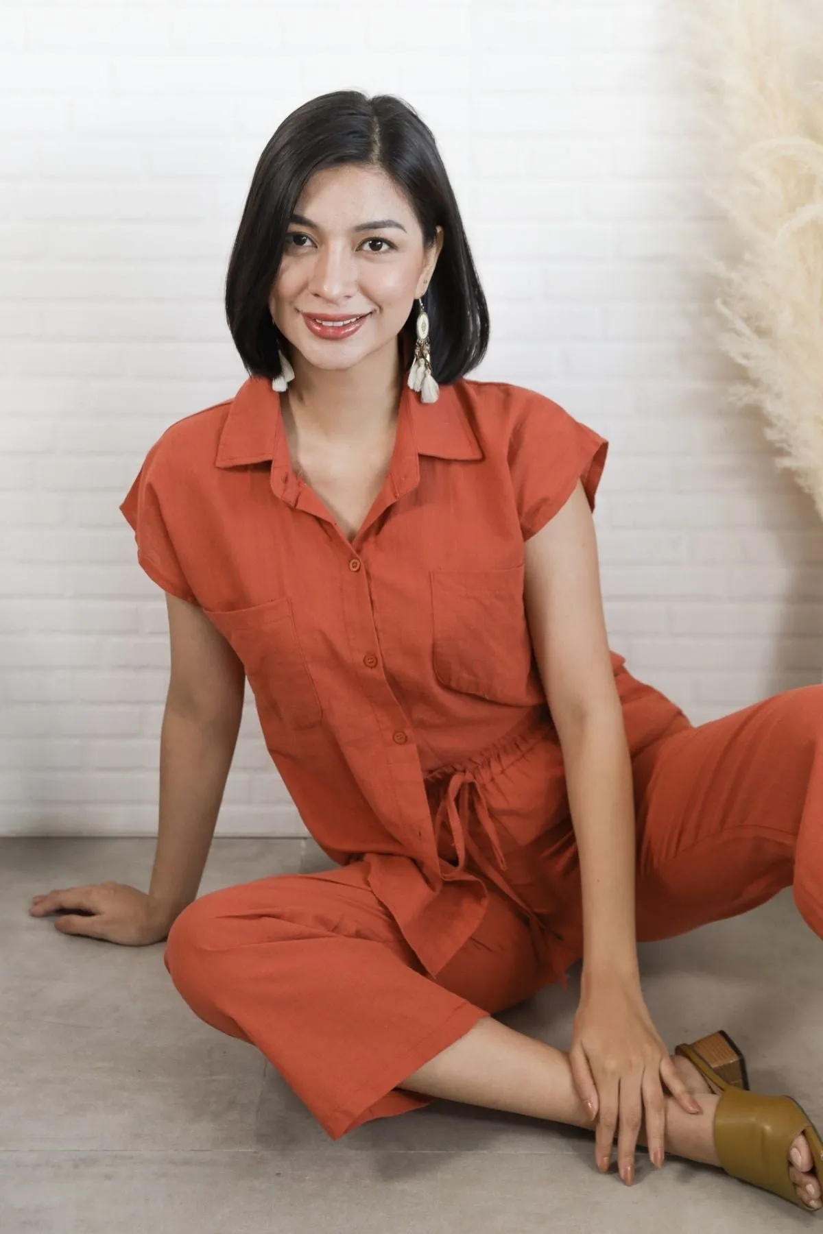 CASSIE Linen Top & Pants Co-ord (Rust Orange)