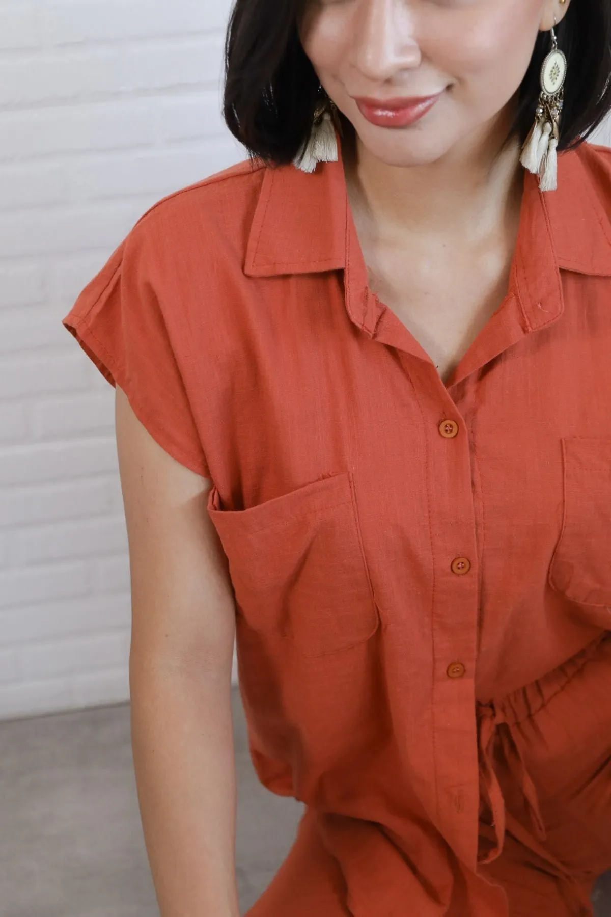 CASSIE Linen Top & Pants Co-ord (Rust Orange)