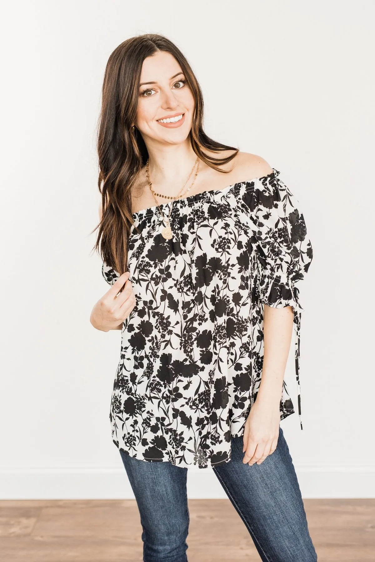 Cherished Memories Floral Blouse- Black & Ivory
