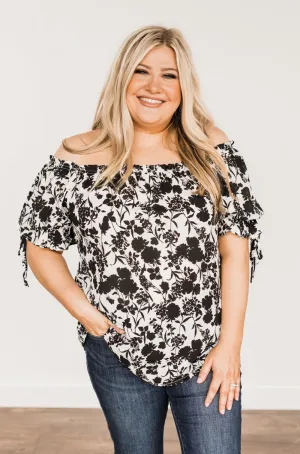 Cherished Memories Floral Blouse- Black & Ivory