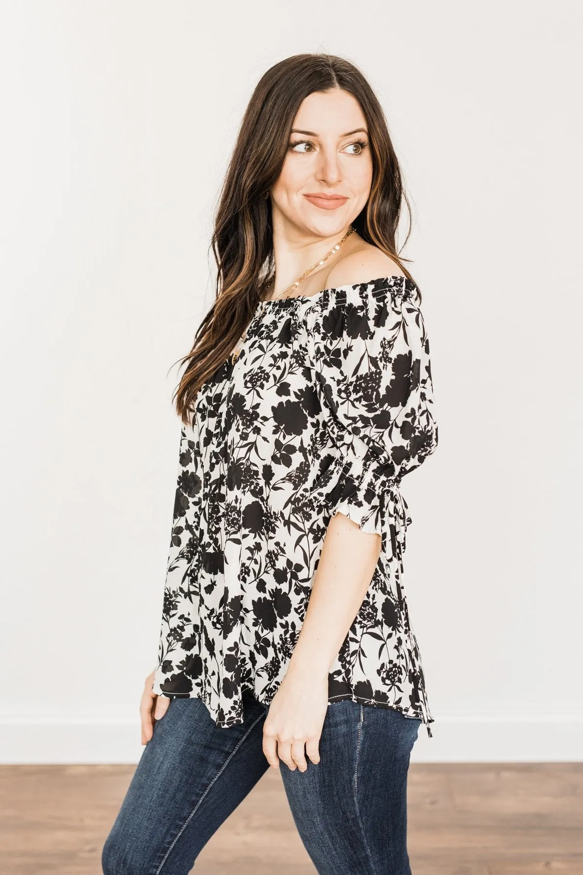 Cherished Memories Floral Blouse- Black & Ivory