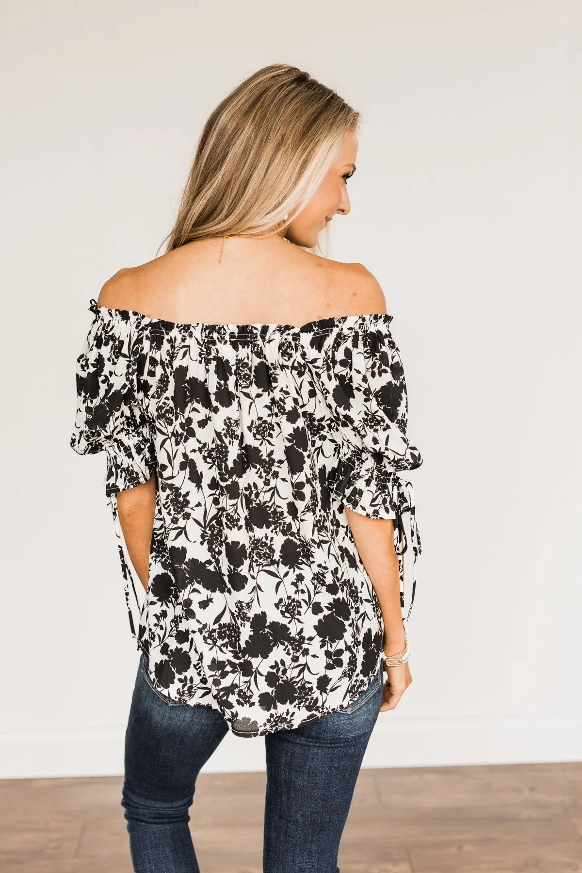Cherished Memories Floral Blouse- Black & Ivory