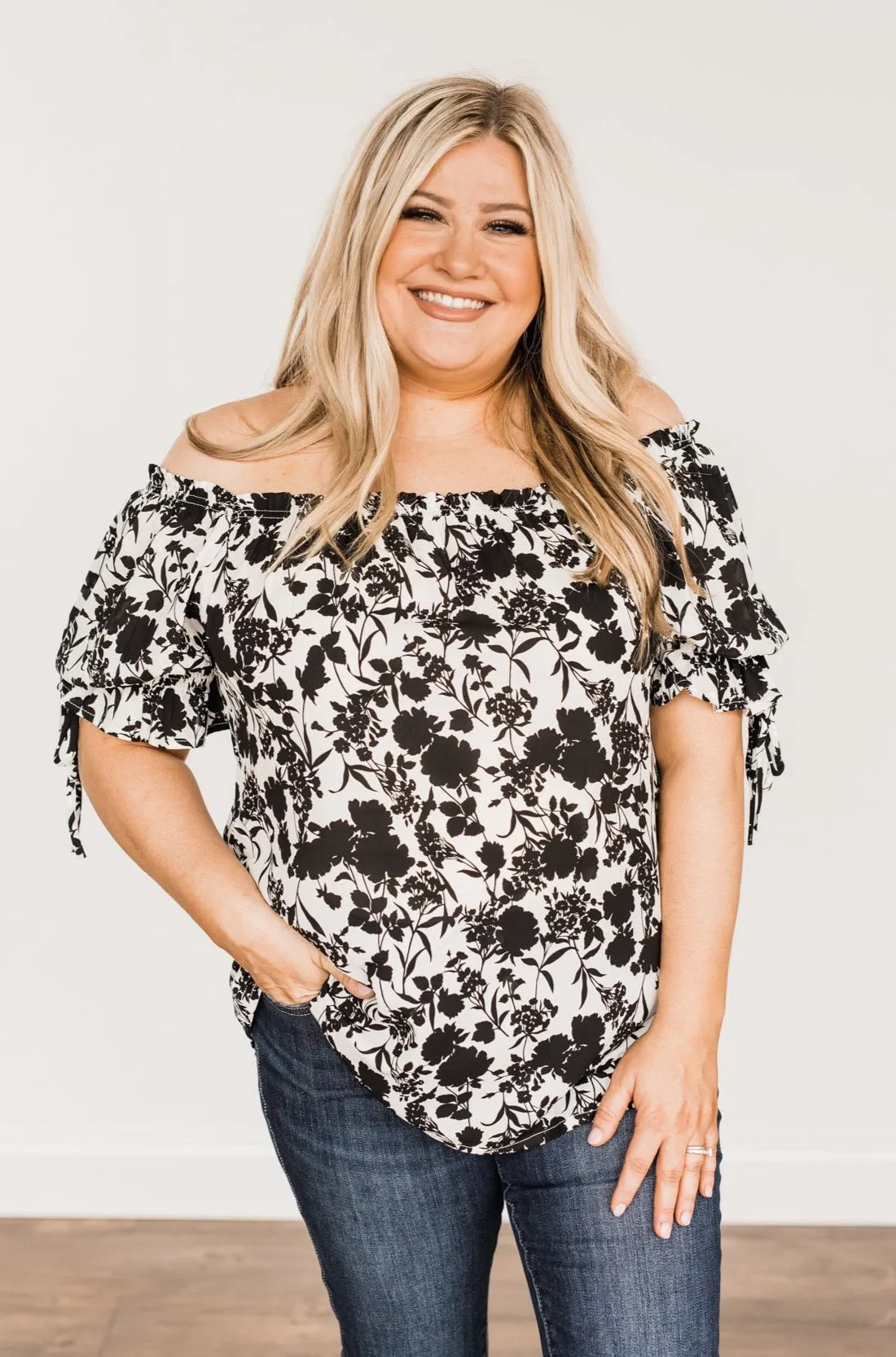 Cherished Memories Floral Blouse- Black & Ivory